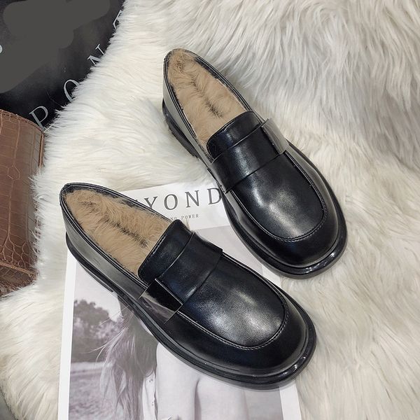 

women shoes autumn round toe british style all-match oxfords women's shallow mouth slip-on casual female sneakers black flats