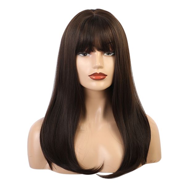 

22-дюймовые женские темно-коричневый длинные прямые парики для девушки тепло дружественные synthetic партии косплей парики, Black