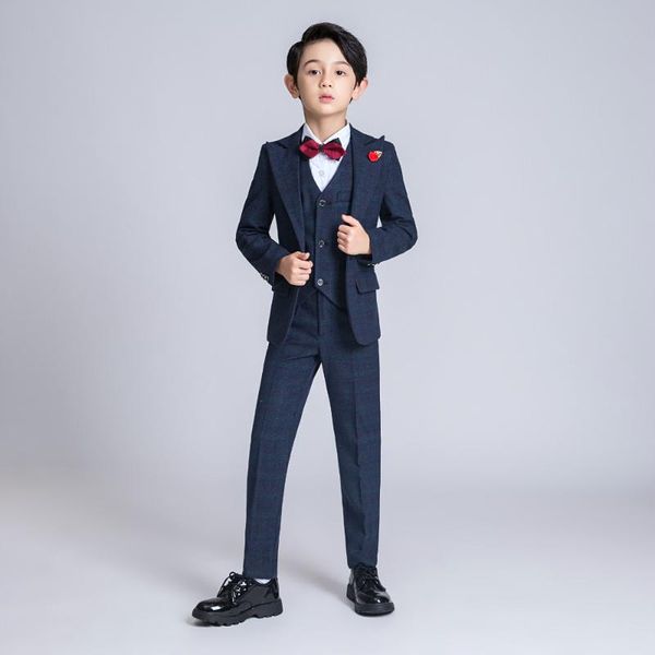 

юаньлу новые костюмы для мальчиков свадеб blazer куртки детские костюмы формальный костюм lattice детская одежда британский стиль gentleman, Black