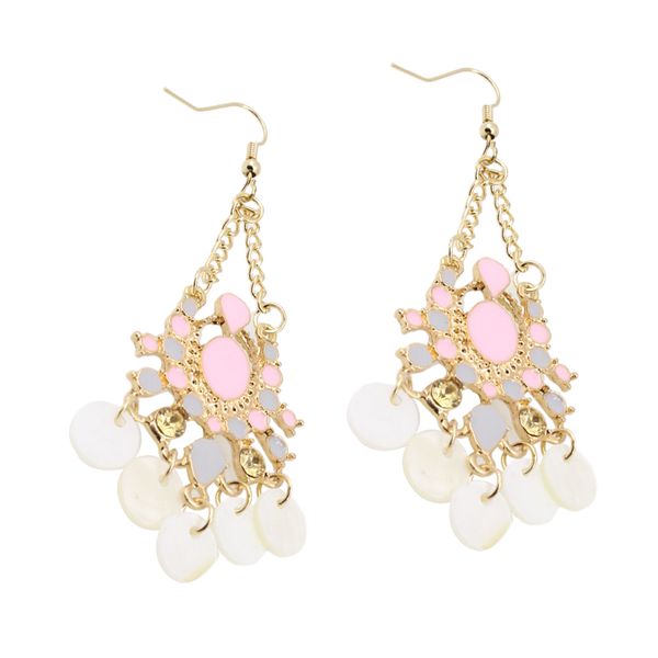 

bohemia shell disc dangle earrings crystal rhinestone inlaid, Golden