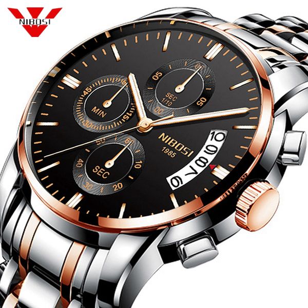 

Nibosi Relogio Masculino Men Watch Watches 3ATM Waterproof Clock Chronograph Wristwatch Stainless Steel Band & Leather