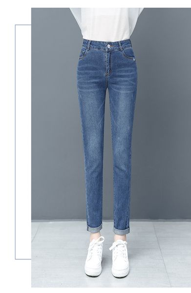 

темно-синий новая весна большие ярды жира мм прямые ноги женщины показать тонкую почву рыхлую дыру высокой талии брюки, Blue