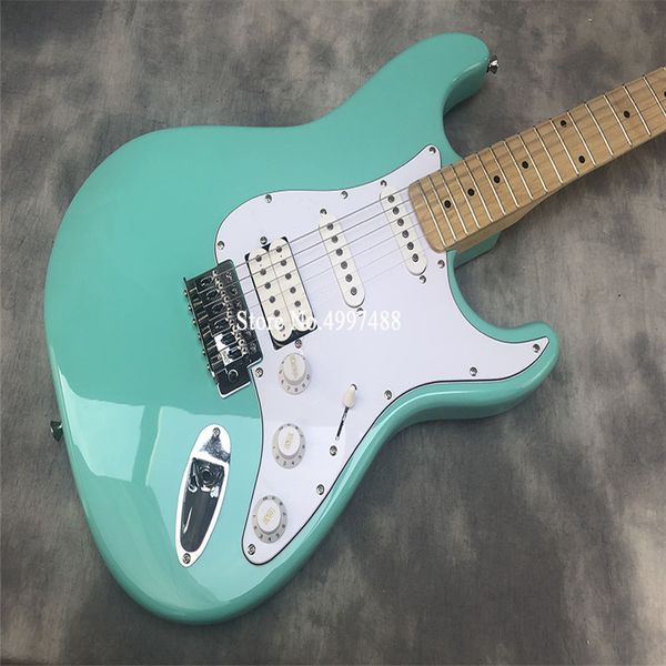 

6 string electric guitar, only double pickup, light green, maple neck, chrome fittings, delivery