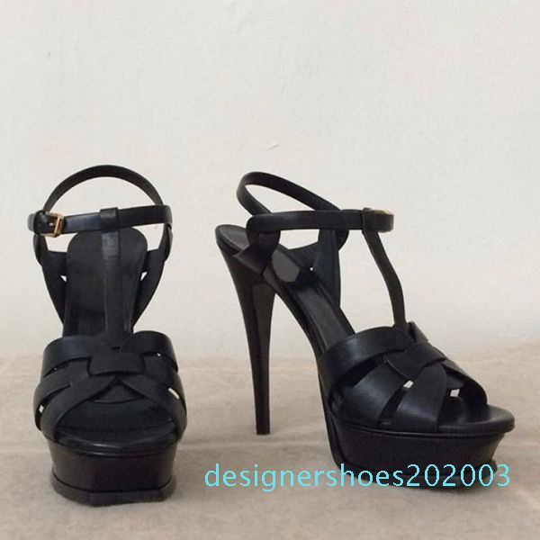 

women luxury designer sandals tribute platform sandals t-strap high heels sandals lady shoes party shoes 10cm 14cm with box d03, Black