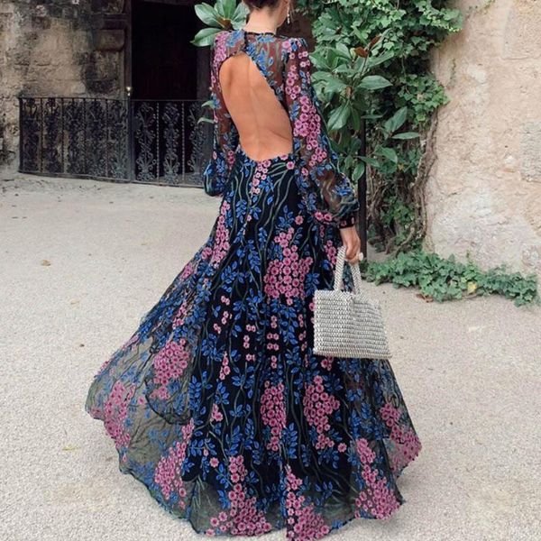 

cover-ups 2021 backless high waist maxi dress women sling cross wedding v-neck elegant party evening slim hollow lace