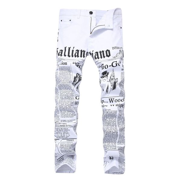 

White Men's Jeans With A Print Pattern Hiphop High Street Fashion Slim Fit Plus Size Denim Trousers 42 Letter Printed