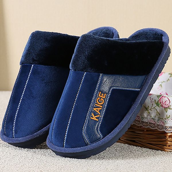 

coslony large size .5-12.5 home slippers for men sewing plush winter slippers men soft non-slip warm 2019 new arrival, Black