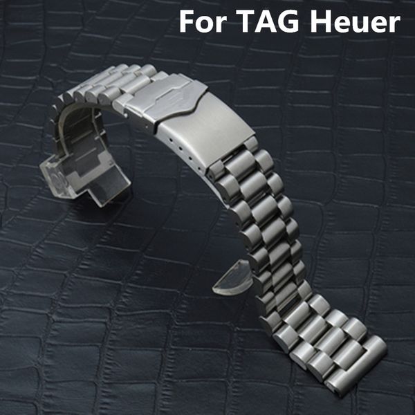 

20mm 22mm silver men women full stainless steel watch strap butterfly clasp wacthband for tag watch link carrera with logo, Black;brown