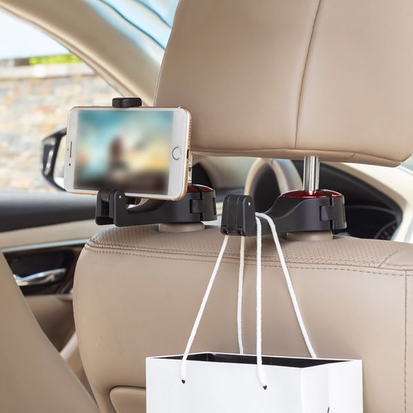 

2 in 1 car hooks car seat back hooks with phone holder universal vehicle seat hook holder