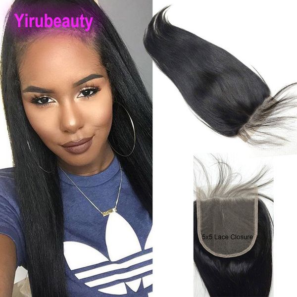 

peruvian human hair closures 5x5 lace closure with baby hair products 10-26inch middle three part yirubeauty, Black;brown