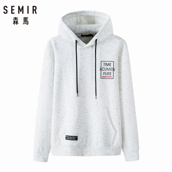 

semir men printed hooded sweatshirt pullover hoodie with kangaroo pocket elastic drawstring hood ribbing at cuff and hem autumn, Black