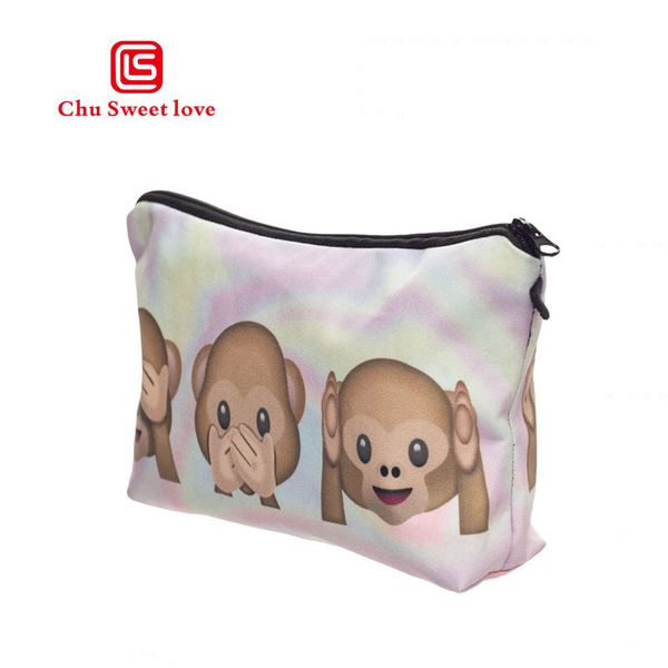 

3d monkey printing cosmetic bags cute organizer portable women makeup necessaries for travel toiletry storage bag
