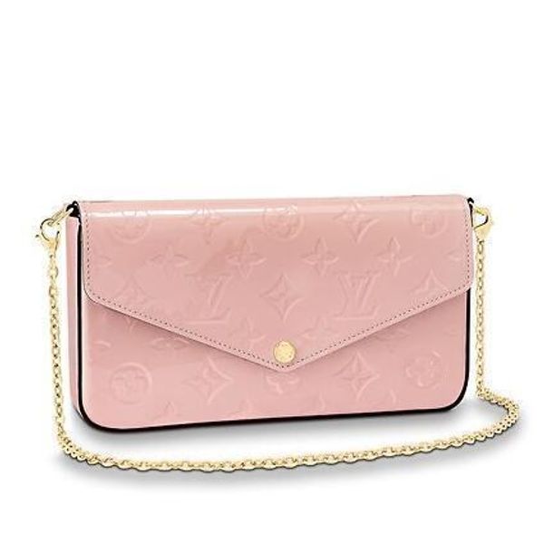 

m64358 pochette fÃ©licie patent leather pink real caviar lambskin chain flap bag long chain wallets key card holders purse clutches evening