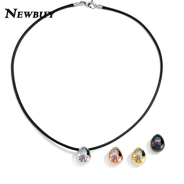 

newbuy unique design hollow egg pendant necklace colourful cz pave setting boy pendant necklace 50/60/70/80/90cm chain gift, Silver