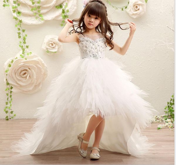 

new tulle o-neck sleeveless flowers a-line floor length elegant girls princess dress birthday party wedding gowns hw2332, Red;yellow