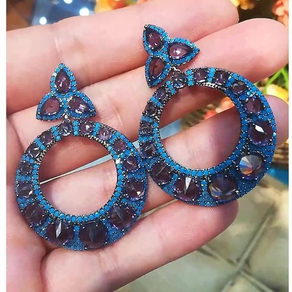 

missvikki brand statement flashing glowing carved round earrings for women bridal wedding 2020 new design gift jewelry, Silver