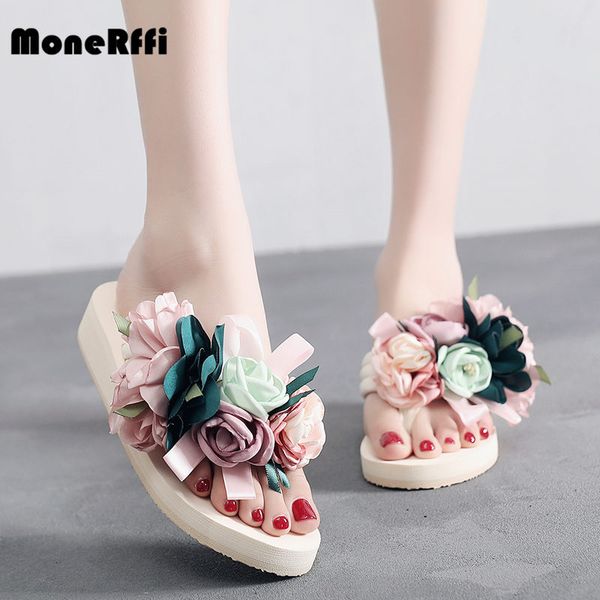 

monerffi flower slides women sandals heel slippers outdoor torridity sandal female shoes, Black