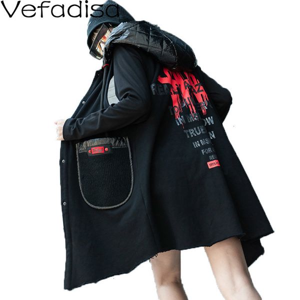

vefadisa hooded vest coat woman black winter 2019 letter printed vest coat pocket single breasted loose woman qyf923, Black;white