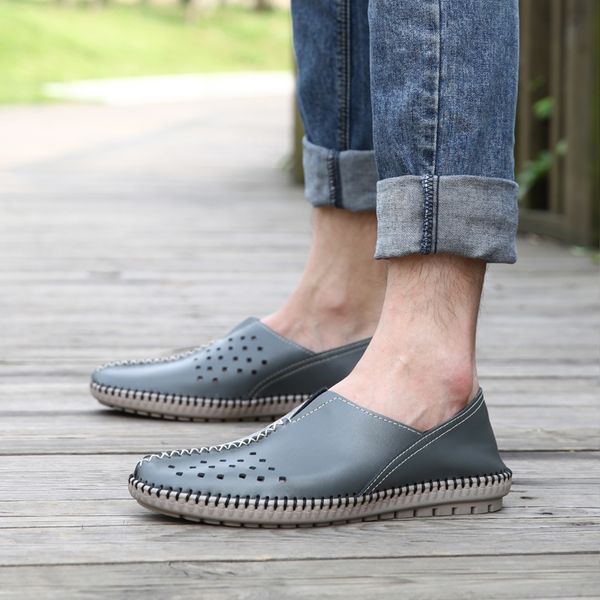 

fashion men's shoes 2019 spring and autumn leather natural leather breathable lightweight soft outdoor casual shoes, Black