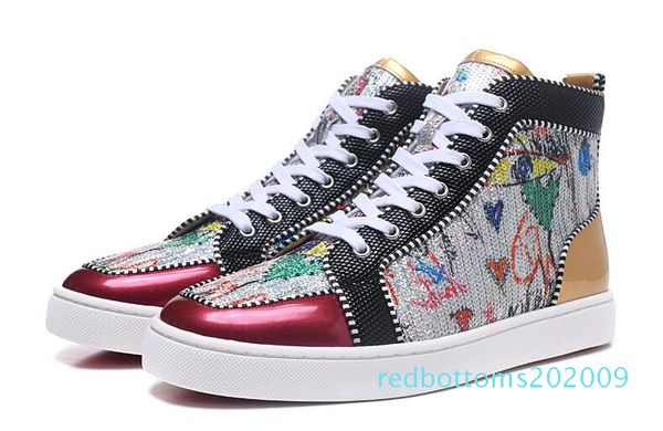 

spikes high red bottom pik pik studded sneakers shoes women men lux designer flat casual red sole autumn winter casual r09, Black