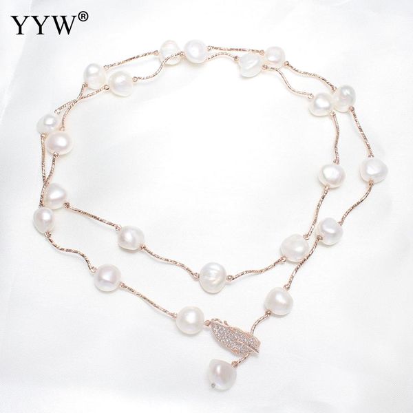 

freshwater pearl sweater necklace with brass plated for woman & with rhinestone sold per approx 35 inch strand, Silver