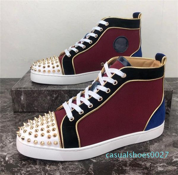

2019 men women casual shoes designer red bottom studded spikes fashion insider sneakers black red white leather high c27