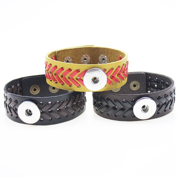 

new 6pcs fashion leather bracelet men's jewelry 18mm snap button for women wrap bracelets wristband punk style black brown, Golden;silver