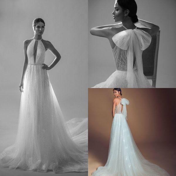 

elihav sasson beach wedding dresses a line jewel neck lace glitter beads 2019 boho wedding dress sweep train custom bohemian bridal gowns, White