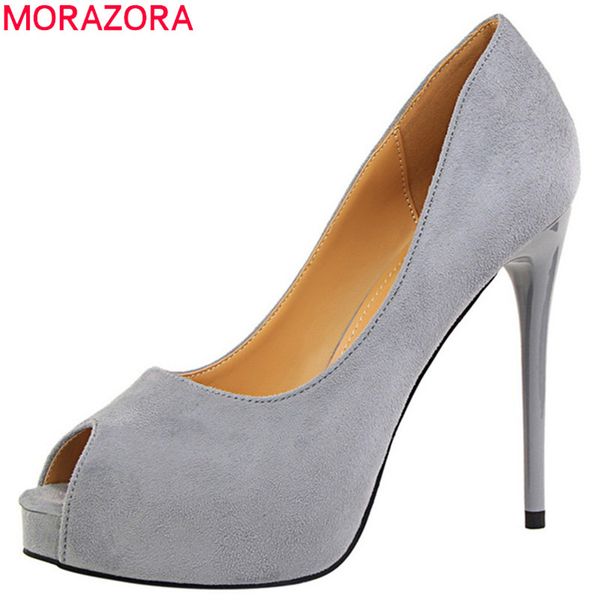 

morazora 2019 women pumps flock spring summer single shoes open toe high heels platform shoes woman party prom shoes, Black