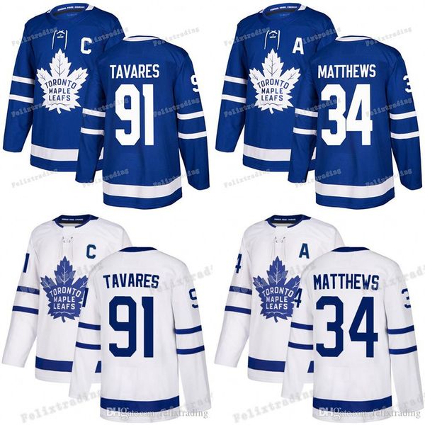 

Women Youth Men #91 John Tavares Jersey With "C" patch 34 Auston Matthews With Captain A patch 2019 Toronto Maple Leafs Hockey Jerseys