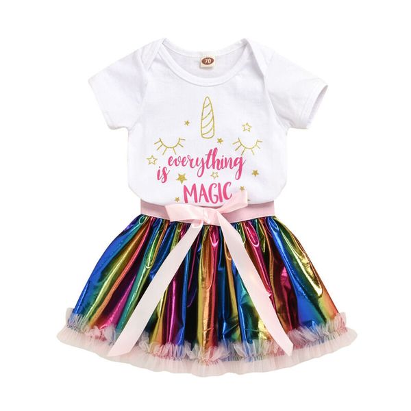 

dropshipping kid baby girl первый день рождения мультфильм письмо tops romper лазерные lace юбка туту наряды с коротким рукавом летняя одежд, White