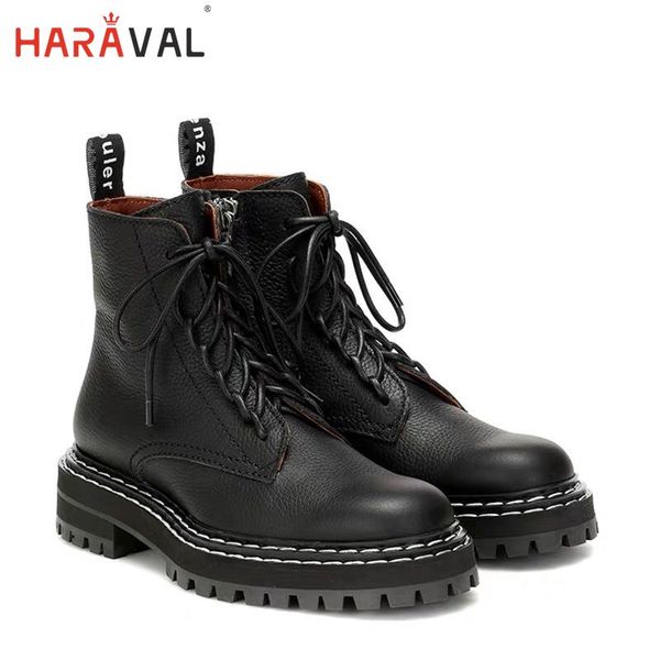 

strap ankle boots casual wild thick with thick-soled tooling knight boots zipper leather women genuine leather, Black