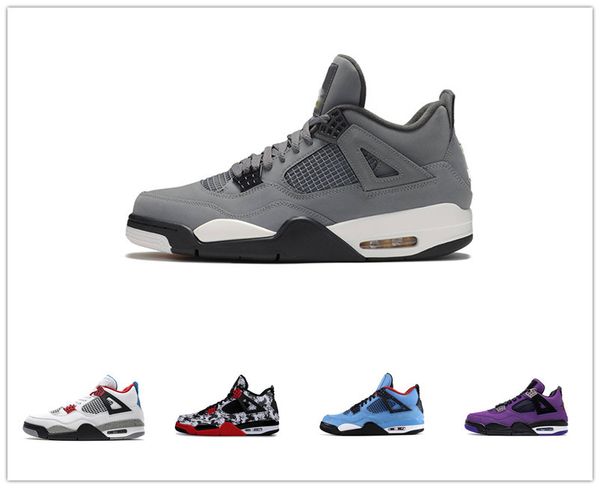 

2020 new 4 tattoo jack travis scotts x mens basketball shoes 4s houston oiler white cement raptors sneakers with box, Black