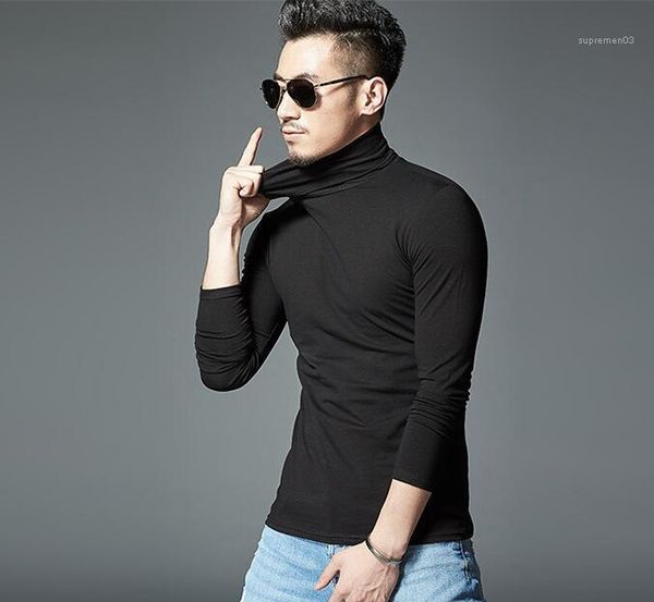 

tshirts solid color bottoming basic t shirts long sleeved slim fit all match mens winter turtleneck, White;black