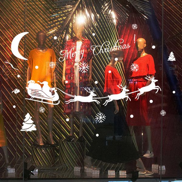 

christmas decoration window christmas tree snowflake window home santa claus elk snowflake fawn christmas wall decals decor vinyl sticker