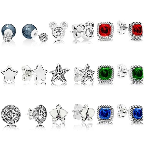

2019 fashion s925 sterling silver jewelry green red blue zircon eternal elegant ear studs starfish daisy elegant ear earrings, Golden;silver