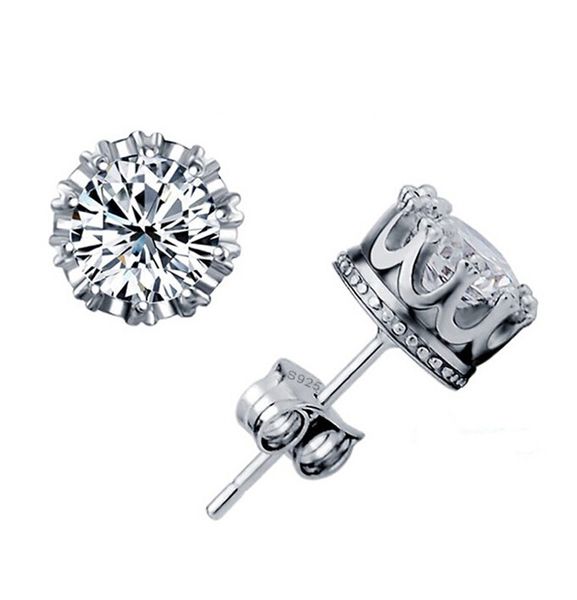 

925 sterling silver cz diamond crown stud earrings fashion jewelry beautiful wedding / engagement gift gold silver crown earrings, Golden;silver