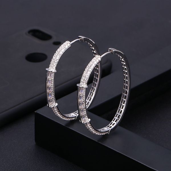 

janeklly trendy geometric round hoop earrings for women accessories full cubic zirconia earrings jewelry pendientes mujer moda, Golden;silver