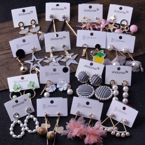 

cute flower star simulated pearl dangle earrings fashion jewelry for women gift korean earrings wholesale 20 pairs mixed style, Silver