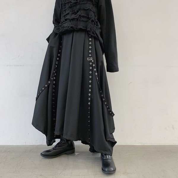 

мужчины punk gothic гарем брюки ribbon dark black wide leg брюки мужчина женщина япония streetwear кимоно юбка брюки