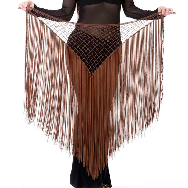 

argentina style belly dance clothes accessories practice stretchy long tassel triangle belt hand crochet belly dance hip scarf, Black;red