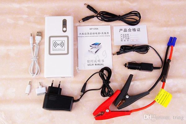 

multifunctional 12000mah 12v car jump starter emergency start power car charger power bank + wireless charger for mobile tablet dhl free