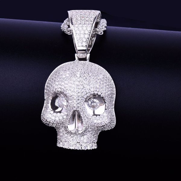 

skull head necklaces & pendant gold silver color bling cubic zircon men's hip hop necklace rock jewelry with tennis chain