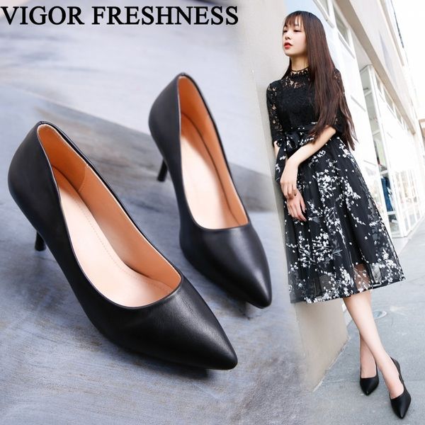 

vigor freshness shoes women pumps thin heels spring woman shoes wedding party 6cm autumn pumps ladies dress wy455, Black