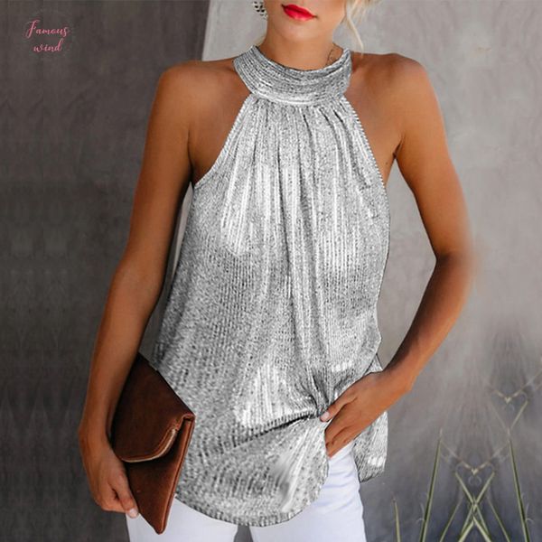 

fashion women high neck sleeveless tank vest summer casual loose blouse shirt sling party clubwear elegant soft clothes, White