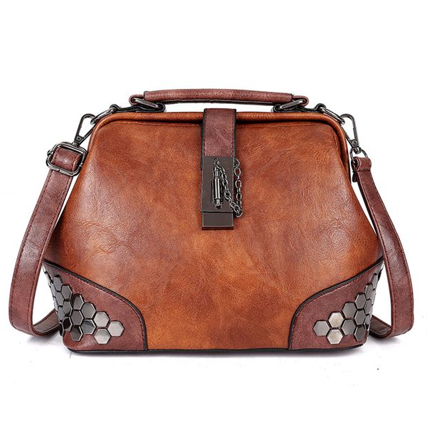 

women handbag leather small bag women shoulder bag female crossbody handbag lock chain rivets girls vintage bags