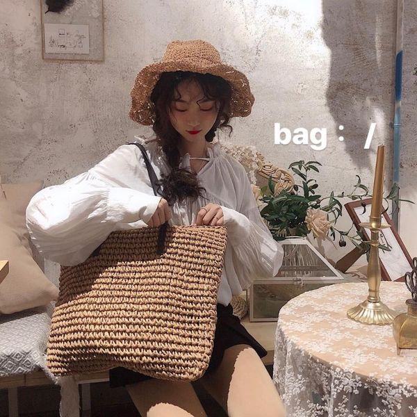

women handbag summer beach bag rattan woven handmade knitted straw large capacity totes leather women shoulder bag bohemia new