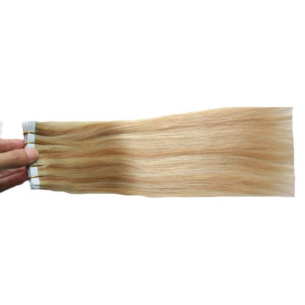 Ombre quente virgem brasileira cabelo reto # 27/613 dois tom fita em extensões de cabelo humano PU fita de trama da pele em extensões de cabelo 18 