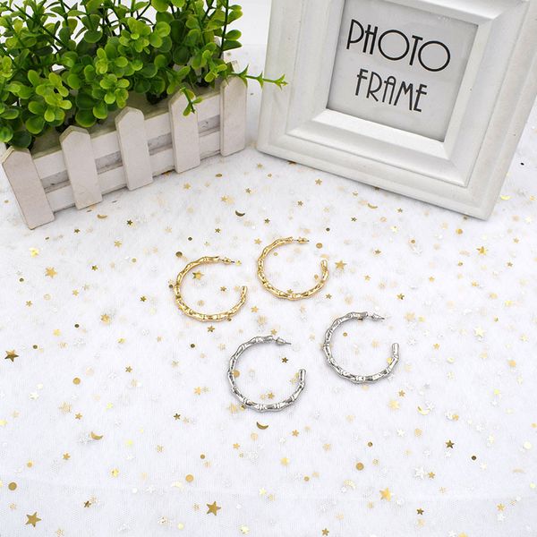 

wtltc metal open bamboo hoops earrings for women custom c shaped earrings statement geometric large small hoops boho, Golden