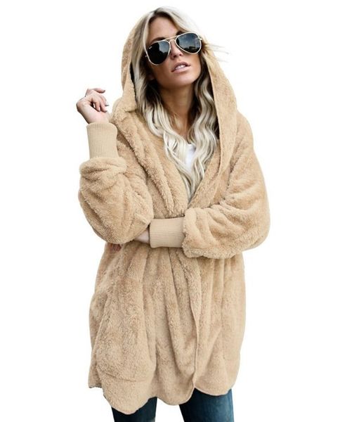 

2018 winter warm artificial fur coat women's jacket female lamb fur coat pink long-sleeved hooded jacket cardigan a0142, Black